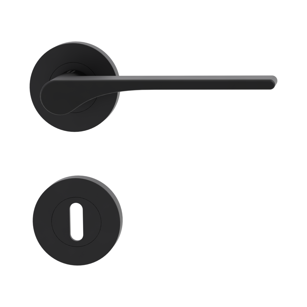 LEAF LIGHT door handle set Screw-on system GK4 round escutcheons Cipher bit graphite black