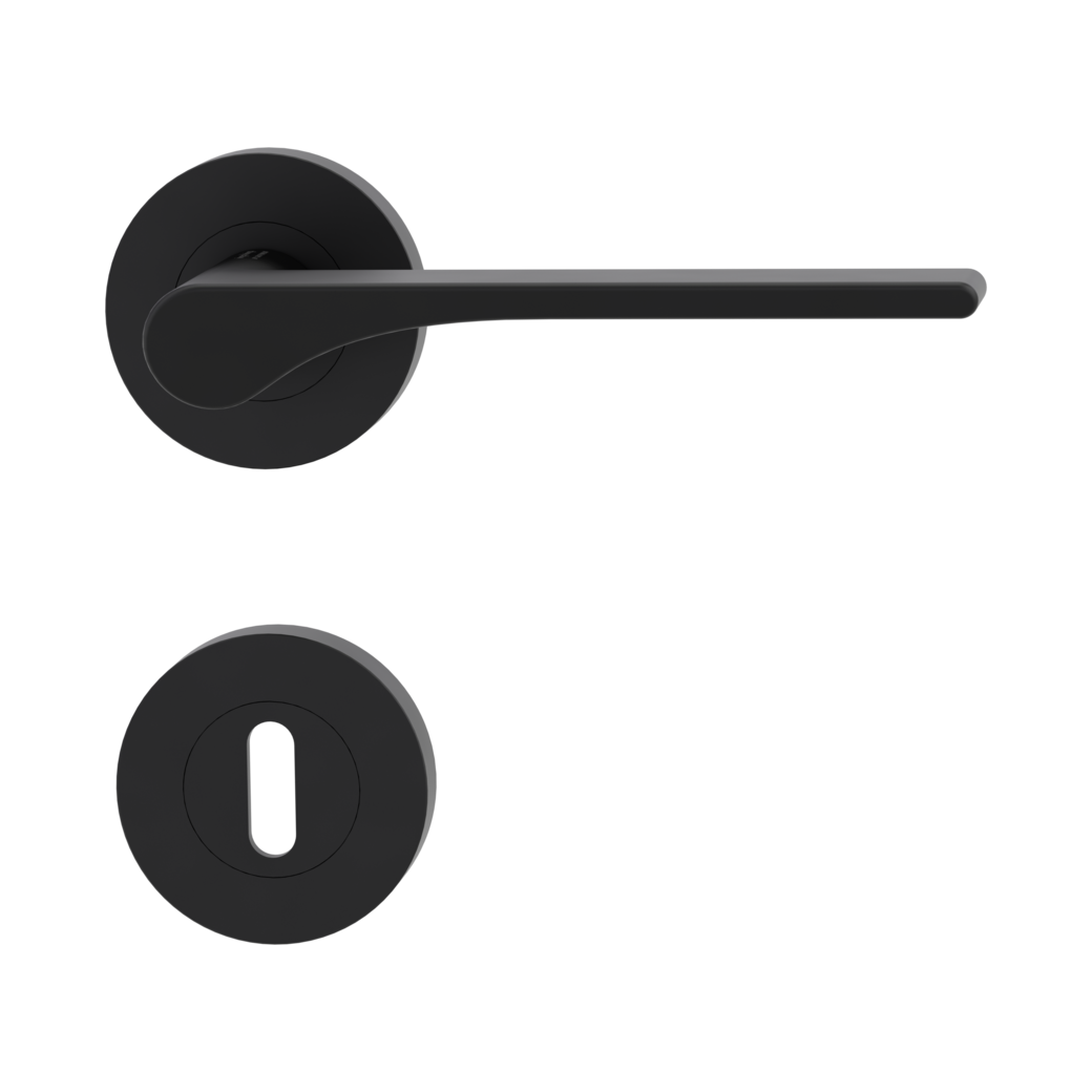 door handle set LEAF LIGHT screw on cl4 rose set round mortice lock graphite black