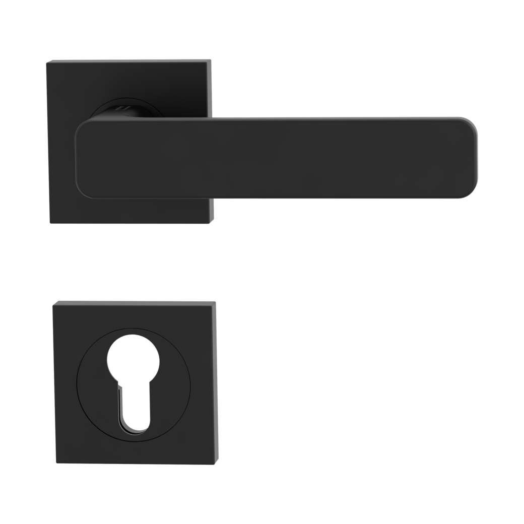 MINIMAL MODERN door handle set Screw-on sys.GK4 straight-edged escut. Profile cylinder graphite black