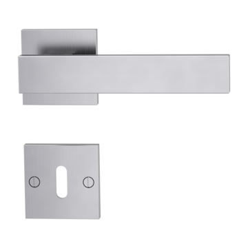 Isolated product image in perfect product view shows the GRIFFWERK rose set square SQUARE in the version mortice lock - brushed steel - deco screw