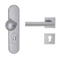 Silhouette product image in perfect product view shows the Griffwerk security combi set TITANO_882 in the version cylinder cover, square, brushed steel, clip on with the door handle OVIDA QUATTRO