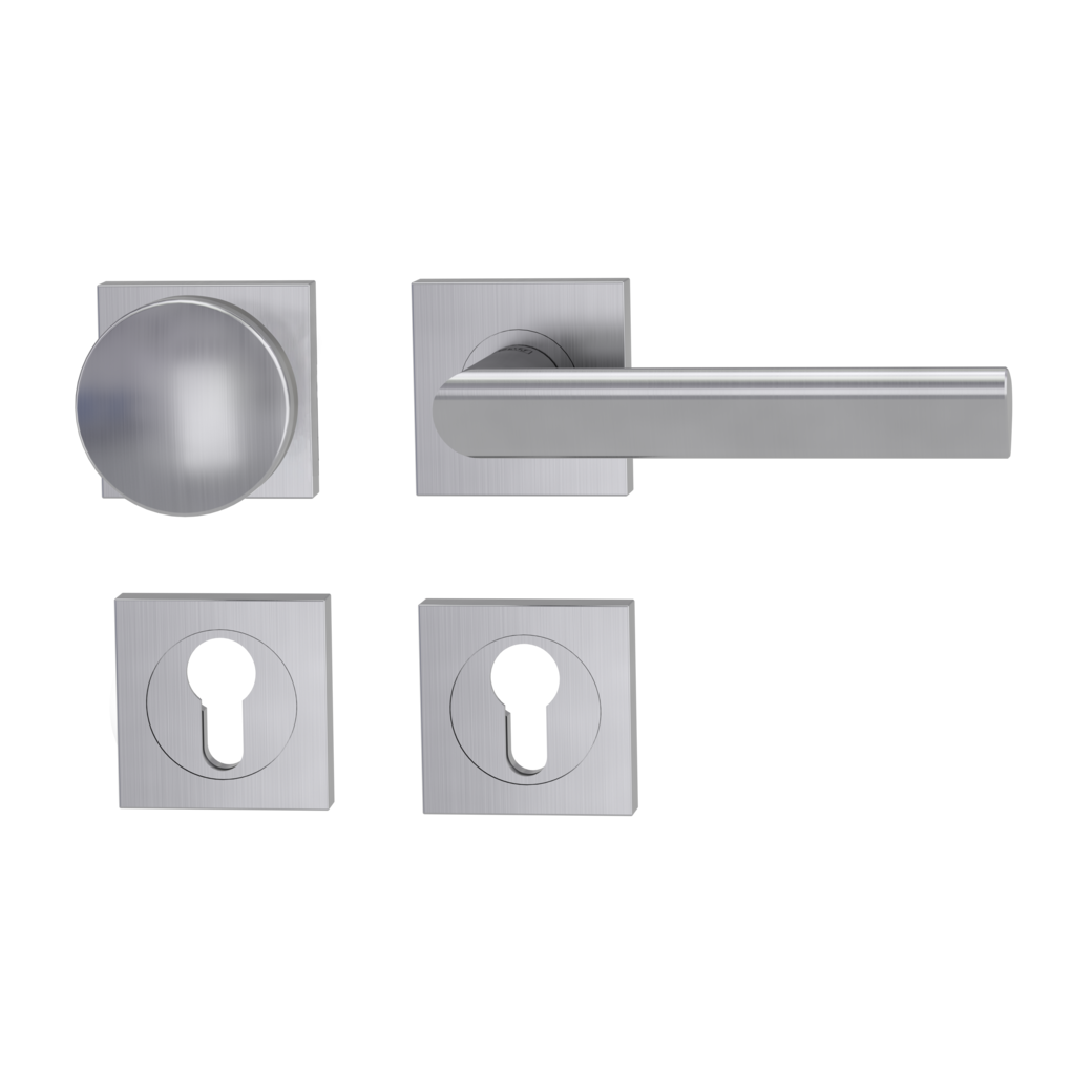 knob handle rose set TRI 134 screw on cl3 rose set square knob R2 brushed steel R