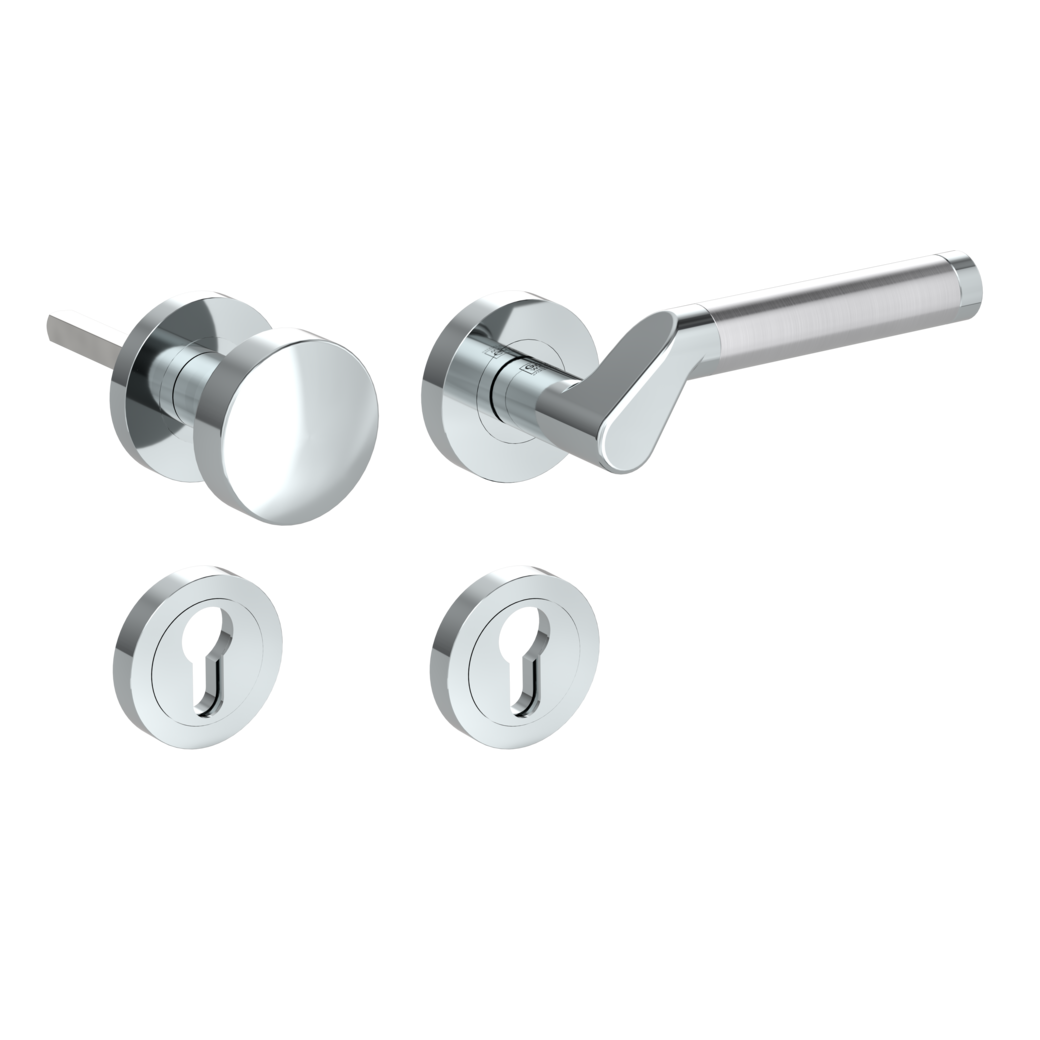 knob handle rose set CORINNA screw on cl4 rose set round knob R2 chrome/brushed steel R