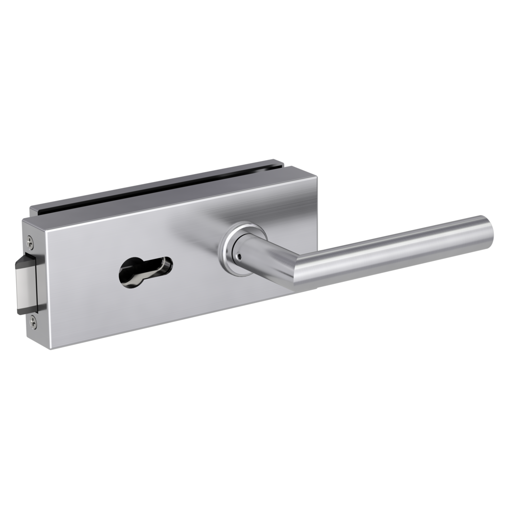 FABRICO glass door fitting set Quiet profile cylinder 3-pc. hinges L-FORM ﻿satin stainless steel effect﻿