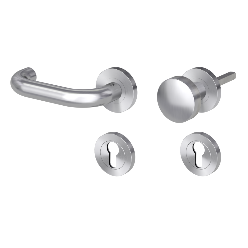 knob handle rose set ALESSIA PROF screw on cl4 rose set round knob R2 brushed steel L