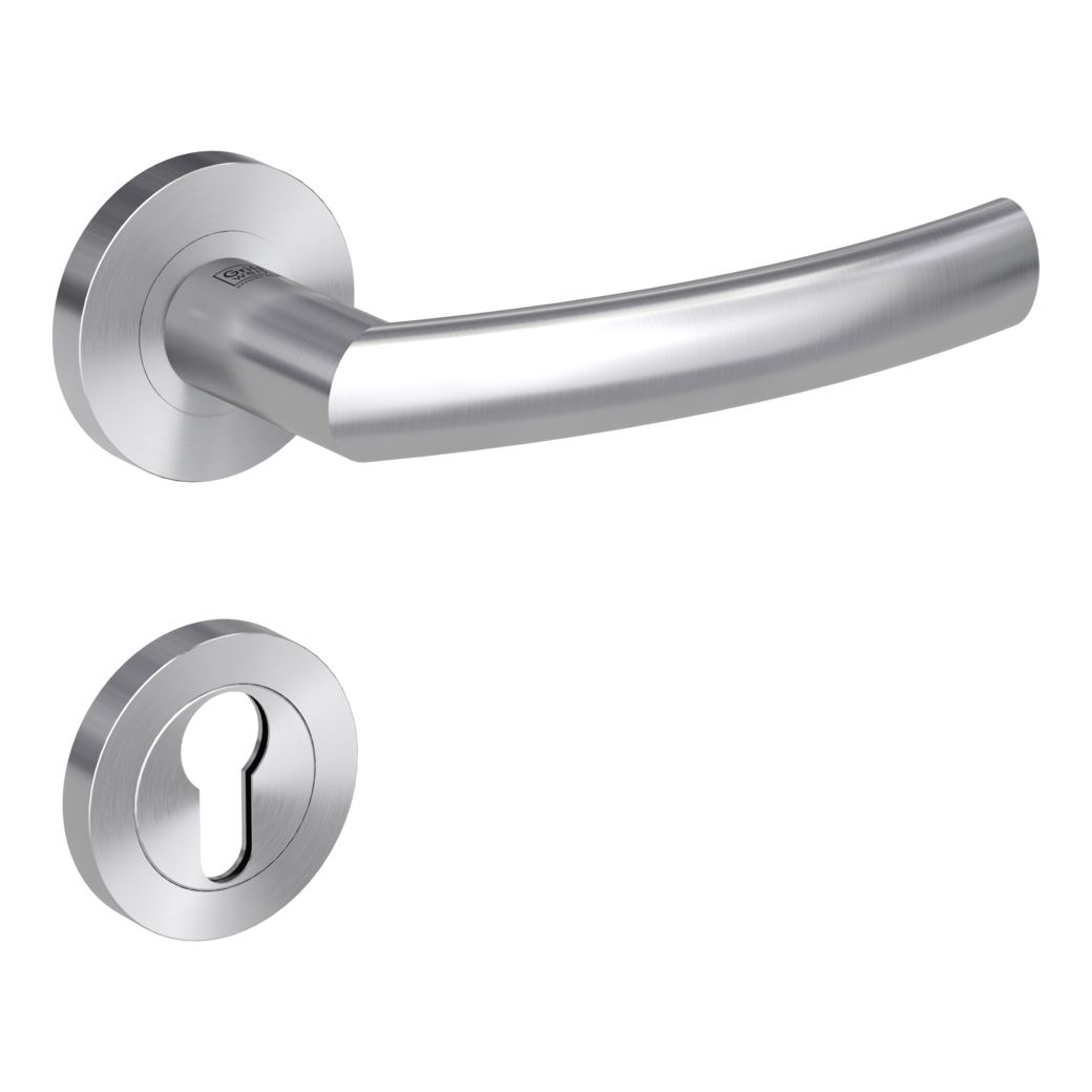 LORITA PROF door handle set Screw-on system FS round escutcheons Satin stainless steel profile cylinder