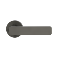 The image shows the Griffwerk door handle set MINIMAL MODERN in the version with rose set round unlockable screw on cashmere grey