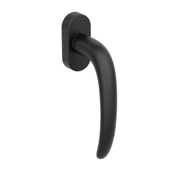 Silhouette product image in perfect product view shows the Griffwerk window handle ULMER GRIFF in the version unlockable, graphite black