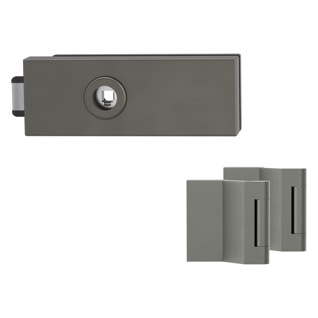 glass door lock set PURISTO S unlockable silent 3-part hinges cashmere grey