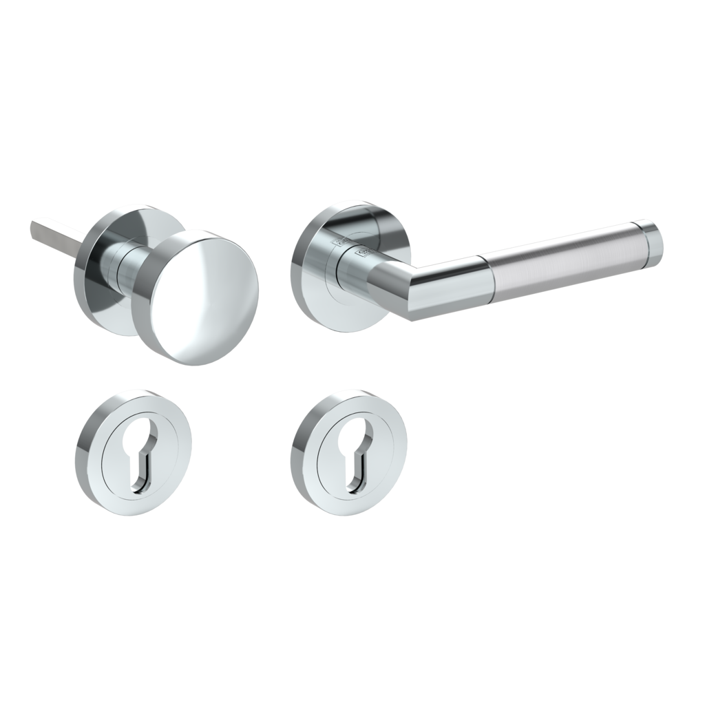 knob handle rose set LOREDANA PROF screw on cl3 rose set round knob R2 polished/brushed steel R