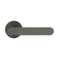 The image shows the Griffwerk door handle set AVUS in the version with rose set round unlockable screw on cashmere grey