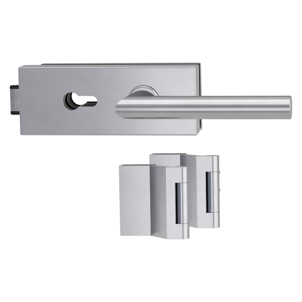 glass door lock set PURISTO S euro profile silent 3-part hinges VIVIA brushed steel