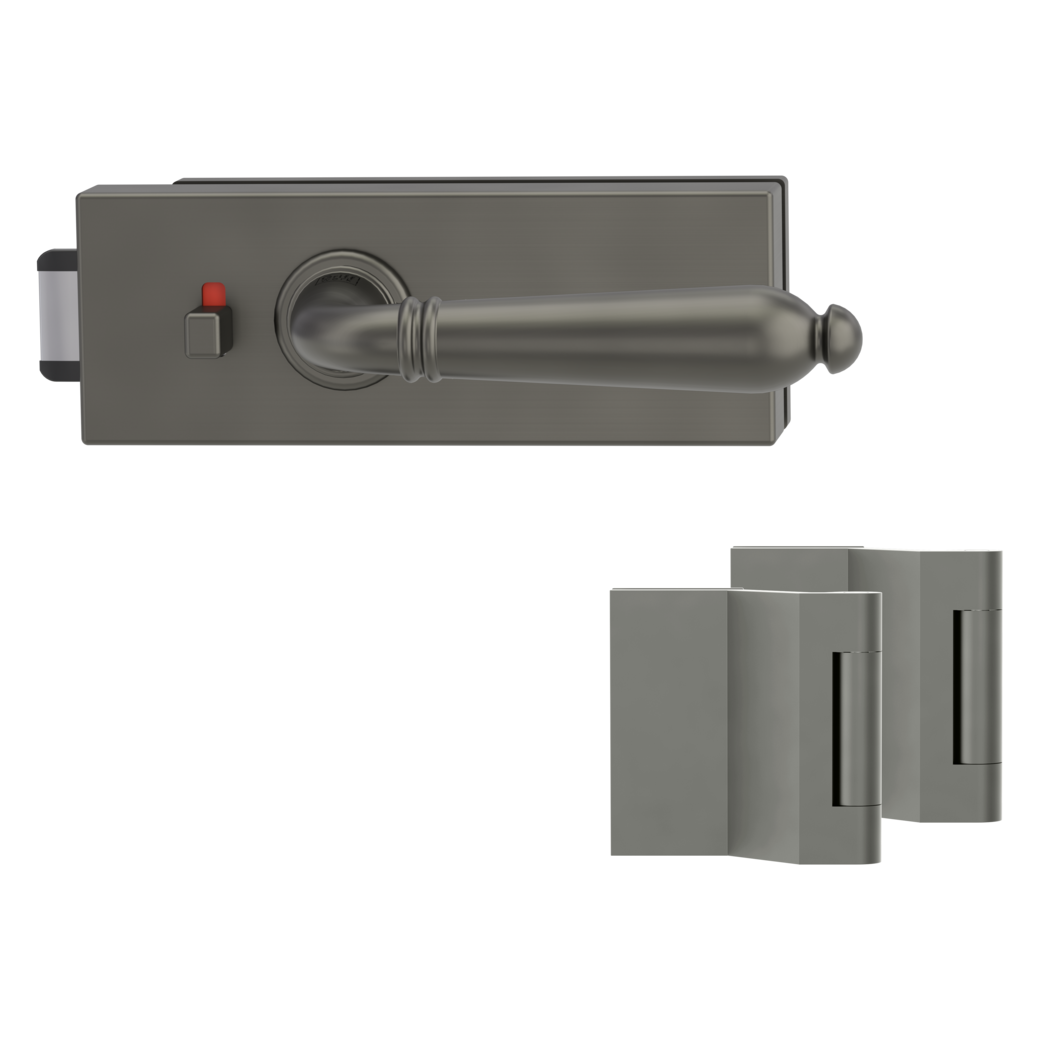 Jgo.Herrajes puerta de cristal PURISTO S smart2lock Silencioso bisagras 3-pzas CAROLA Gris cachemira