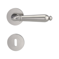 Isolated product image in perfect product view shows the GRIFFWERK rose set CAROLA in the version mortice lock - velvet grey - screw on technique