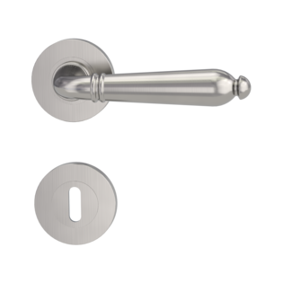 Isolated product image in perfect product view shows the GRIFFWERK rose set CAROLA in the version mortice lock - velvet grey - screw on technique