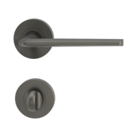 Isolated product image in perfect product view shows the GRIFFWERK rose set CORINNA in the version turn and release - chrome/brushed steel - screw on technique inside view 