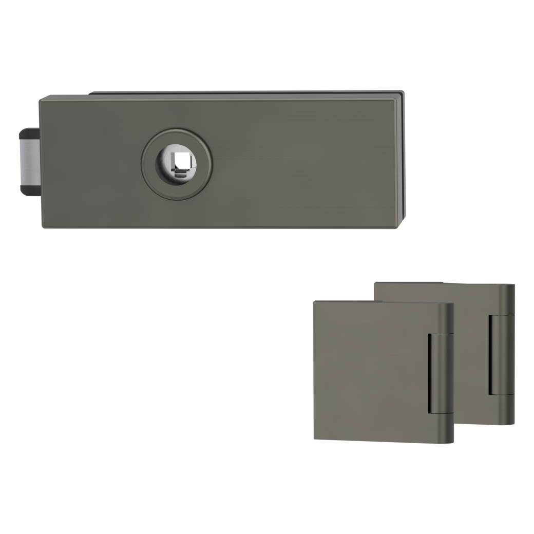 glass door lock set PURISTO S unlockable silent 3-part hinges cashmere grey