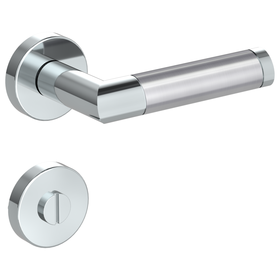 Isolated product image in the right-turned angle shows the GRIFFWERK rose set CHRISTINA in the version turn and release - polished/brushed steel - clip on technique outside view