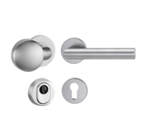 Silhouette product image in perfect product view shows the GRIFFWERK protection rose set LUCIA PROFESSIONAL in the version cylinder cover - stainless steel mat - 