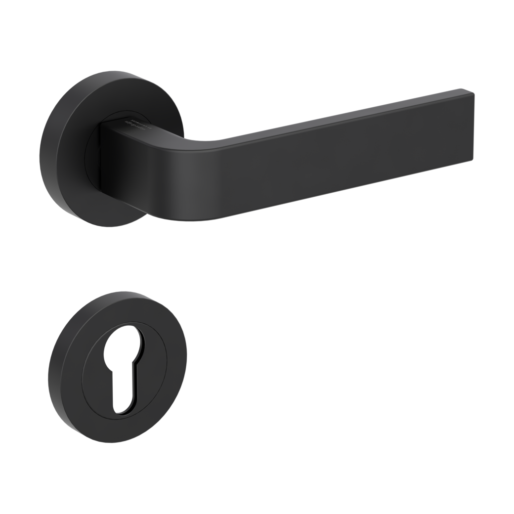 GRAPH door handle set Screw-on system GK4 round escutcheons Profile cylinder graphite black