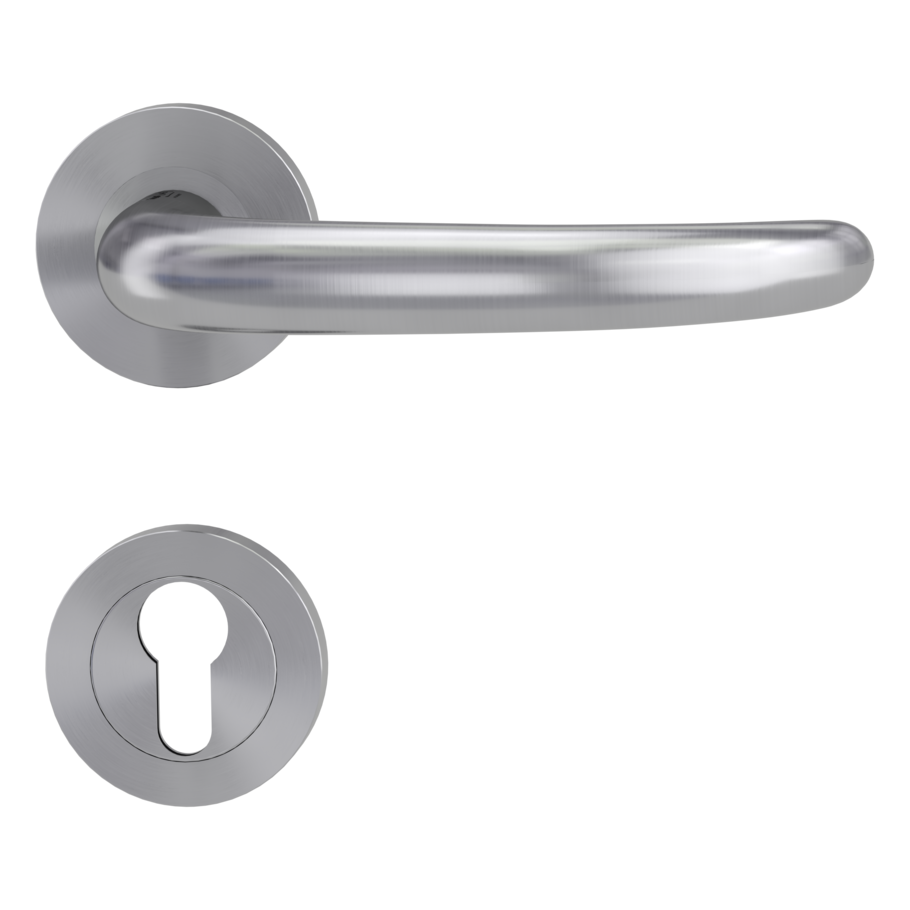 door handle set ULMER GRIFF PROF screw on FP rose set round euro profile brushed steel