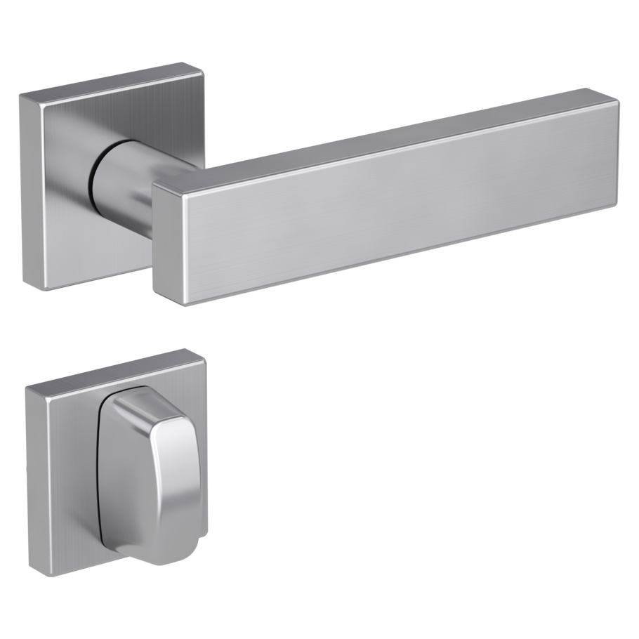 Isolated product image in the right-turned angle shows the GRIFFWERK rose set square CARLA SQUARE in the version turn and release - brushed steel - clip on technique inside view 