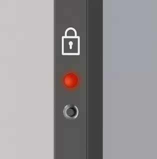 Verriegelte Tür mit rot leuchtender LED - PLANEO smart2lock Einfaches Verriegeln und Öffnen per Knopfdruck. Die rot leuchtende LED zeigt an, ob die Tür verriegelt ist.