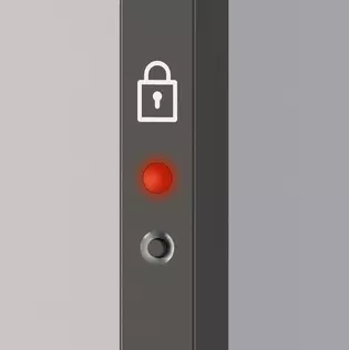 Simple locking and opening at the touch of a button. The red LED indicates whether the door is locked.