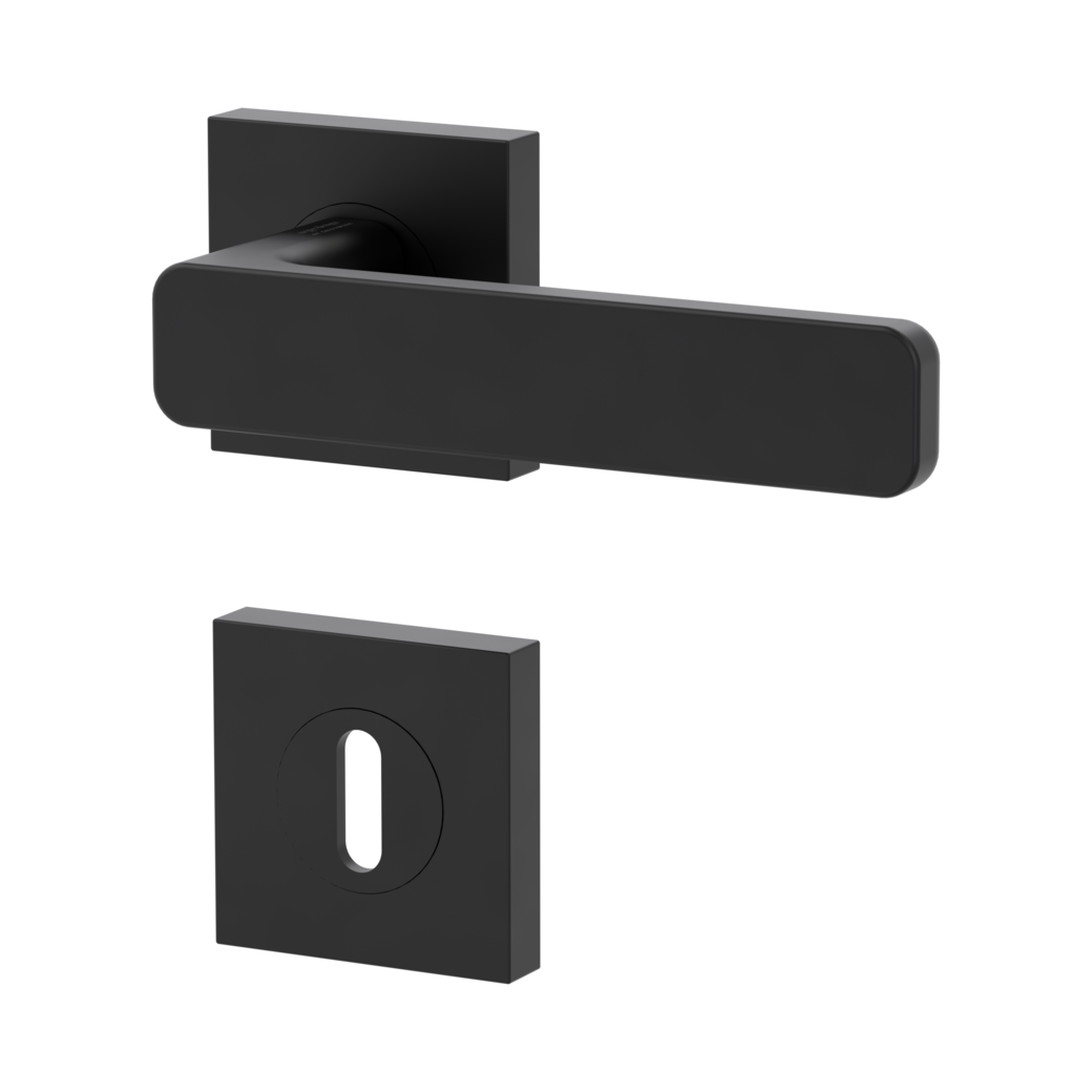 MINIMAL MODERN door handle set Screw-on sys.GK4 straight-edged escut. Cipher bit graphite black