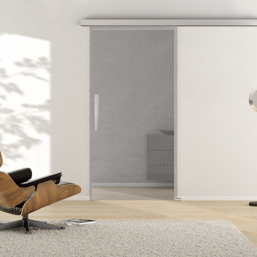 Ambient image in living situation illustrates the Griffwerk sliding glass door 3D 672 in the version TSG MOON GREY clear