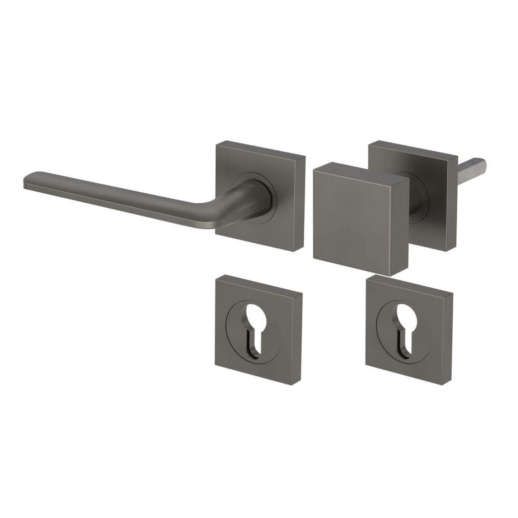 Jgo.Manillas puerta de entrada REMOTE Montaje atornillado GK4 Rosetas cuadrad. Pomo SQUARE Gris cachemira Izq.