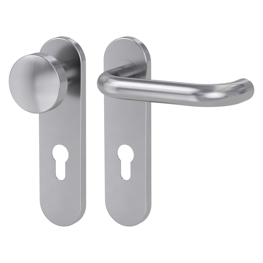 knob handle rose set ALESSIA PROF screw on panic short plate round knob R2 38-50mm brushed steel R