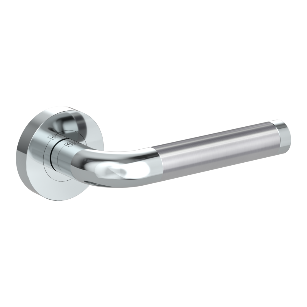 door handle set SIMONA screw on cl4 rose set round OS chrome/brushed steel