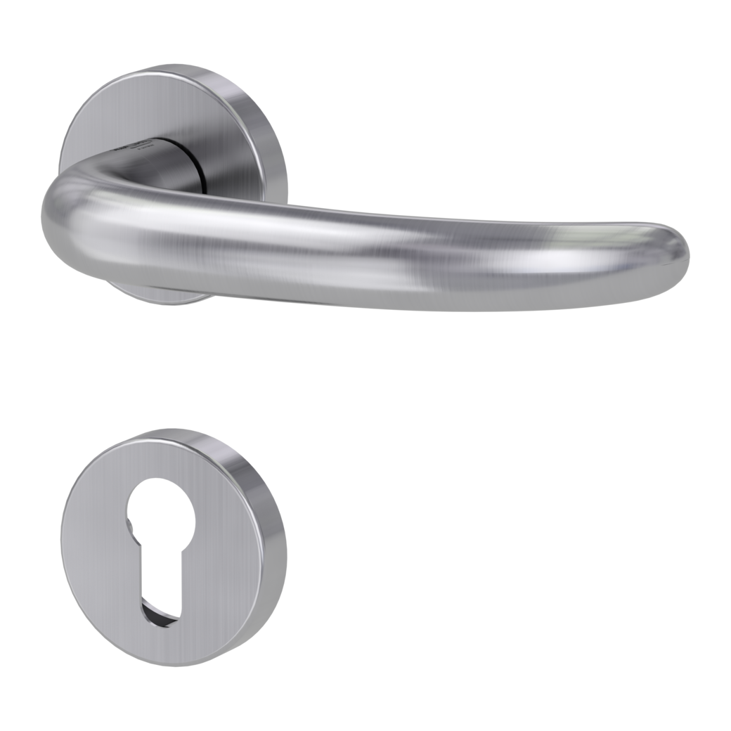ULMER GRIFF door handle set Clip-on system panic round escutcheons Satin stainless steel profile cylinder