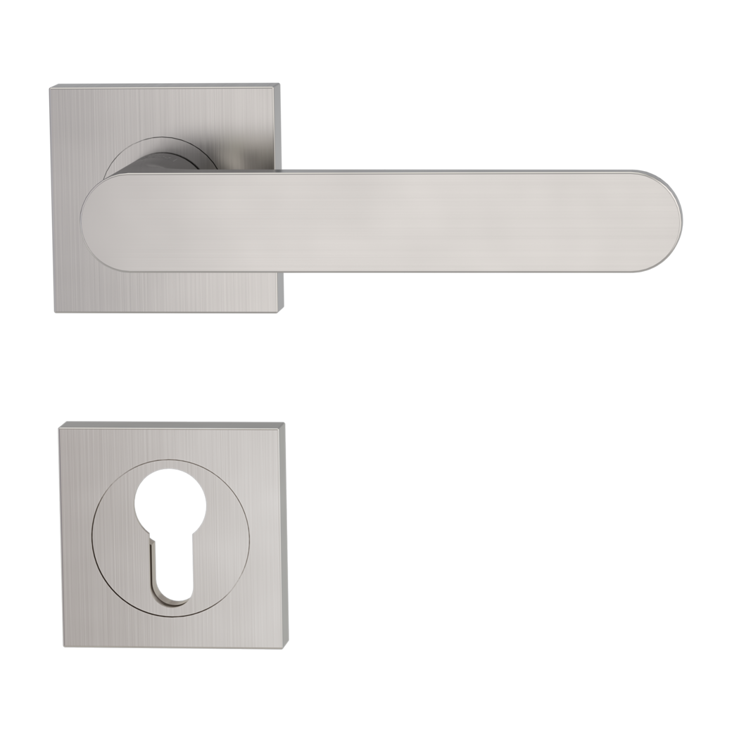 AVUS door handle set Screw-on sys.GK4 straight-edged escut. Profile cylinder velvet grey