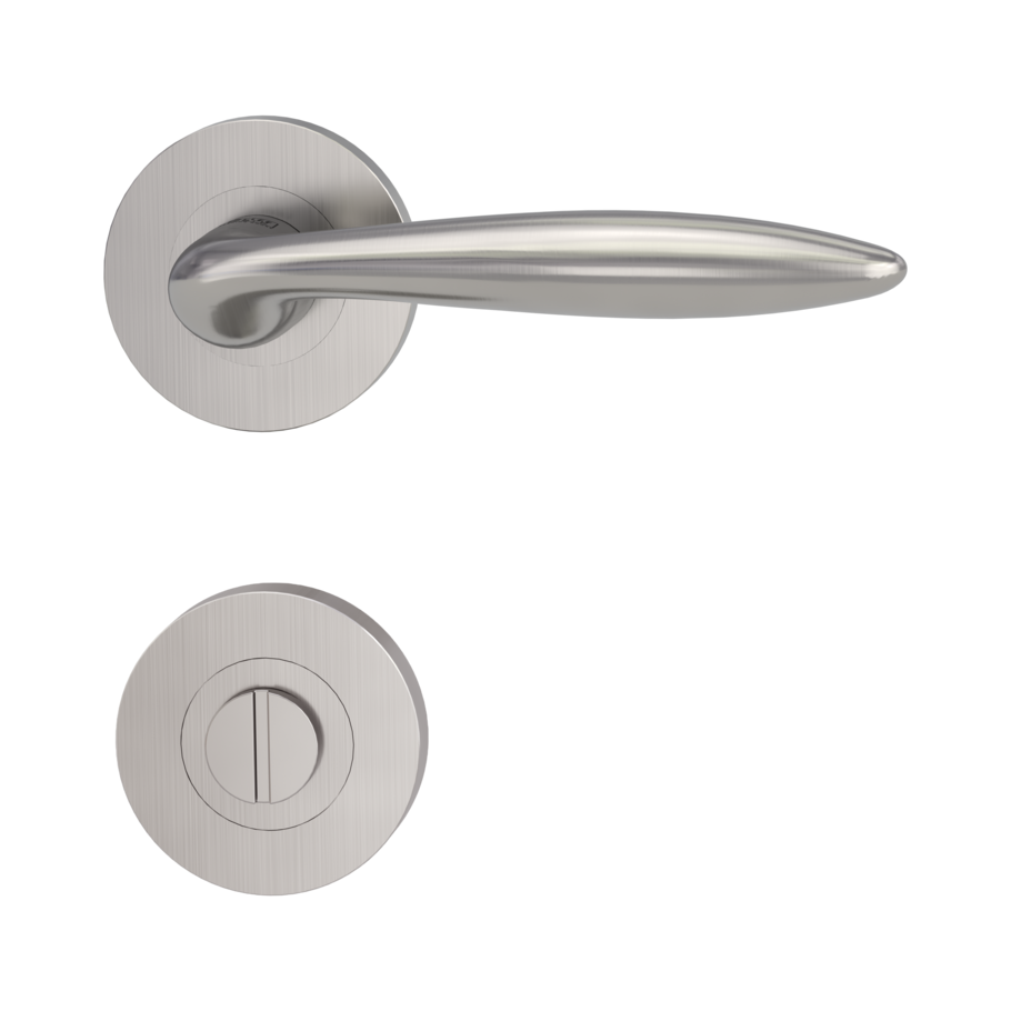 Isolated product image in perfect product view shows the GRIFFWERK rose set SAVIA in the version turn and release - brushed steel - clip on technique outside view