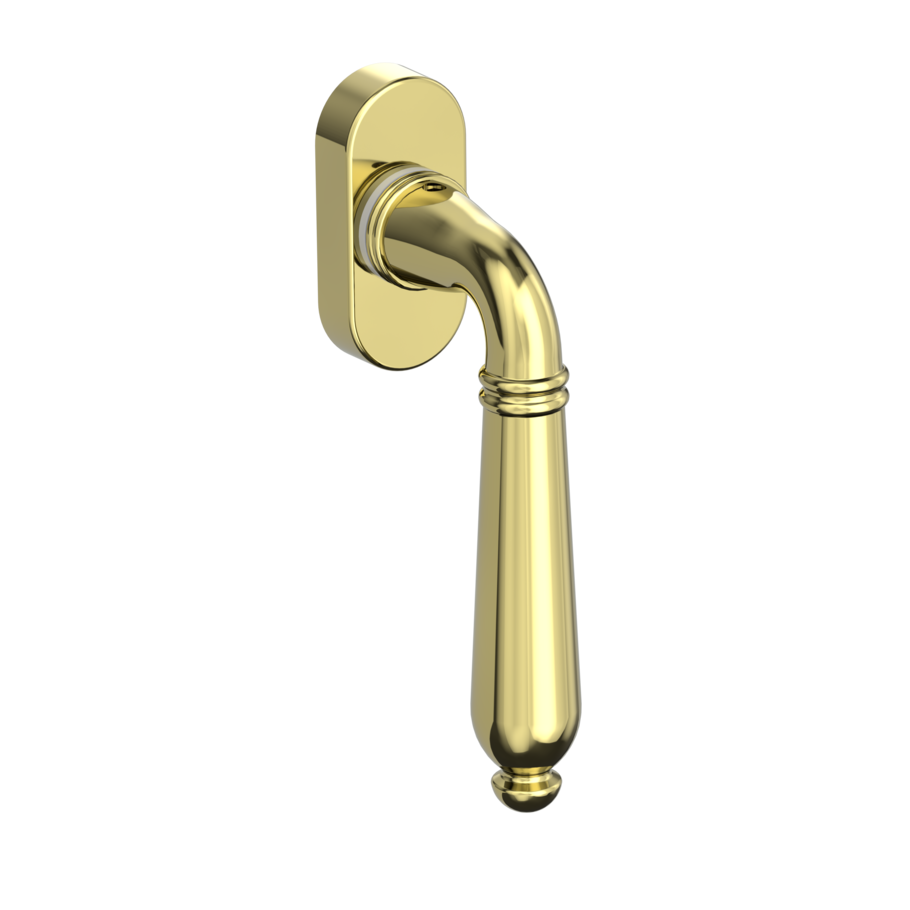 Silhouette product image in perfect product view shows the Griffwerk window handle CAROLA in the version unlockable, brass look