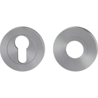 Freigestelltes Produktbild im idealen Blickwinkel fotografiert zeigt den Griffwerk Kombi-Innen-Rosettensatz in der Version Samtgrau, rund mit Zierring, Klipptechnik