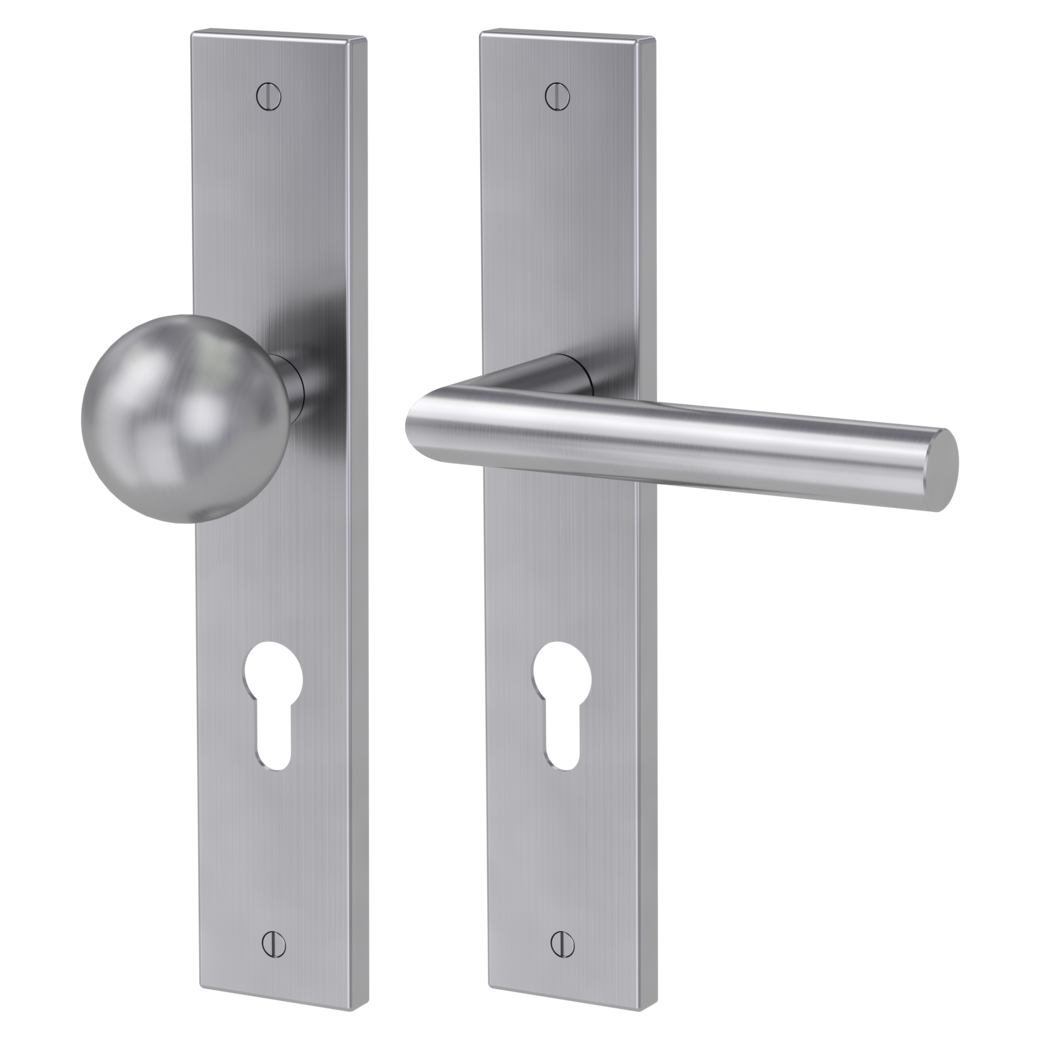 knob handle rose set LUCIO deco screw long plate square knob R4 brushed steel R