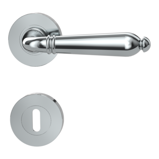 Isolated product image in perfect product view shows the GRIFFWERK rose set CAROLA in the version mortice lock - chrome - screw on technique