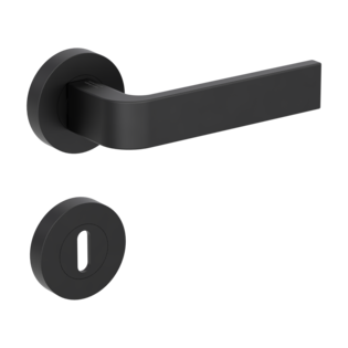 Product image rose set GRAPH mortice lock graphite black screw on technique turned to the right Isolated product image in the right-turned angle shows the GRIFFWERK rose set GRAPH in the version mortice lock - graphite black - screw on technique