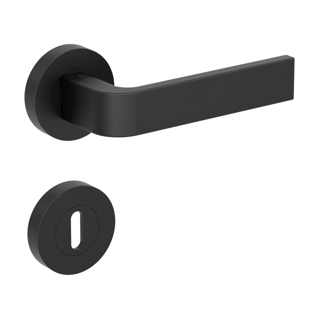 GRAPH door handle set Screw-on system GK4 round escutcheons Cipher bit graphite black