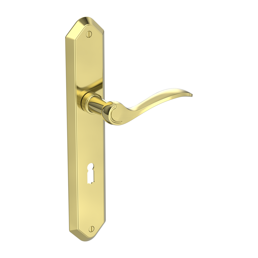 door handle set AMADEUS deco screw long plate freeform mortice lock brass look