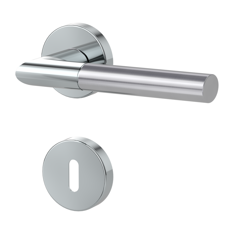 door handle set ARICA clip on cl3 rose set round mortice lock polished/brushed steel
