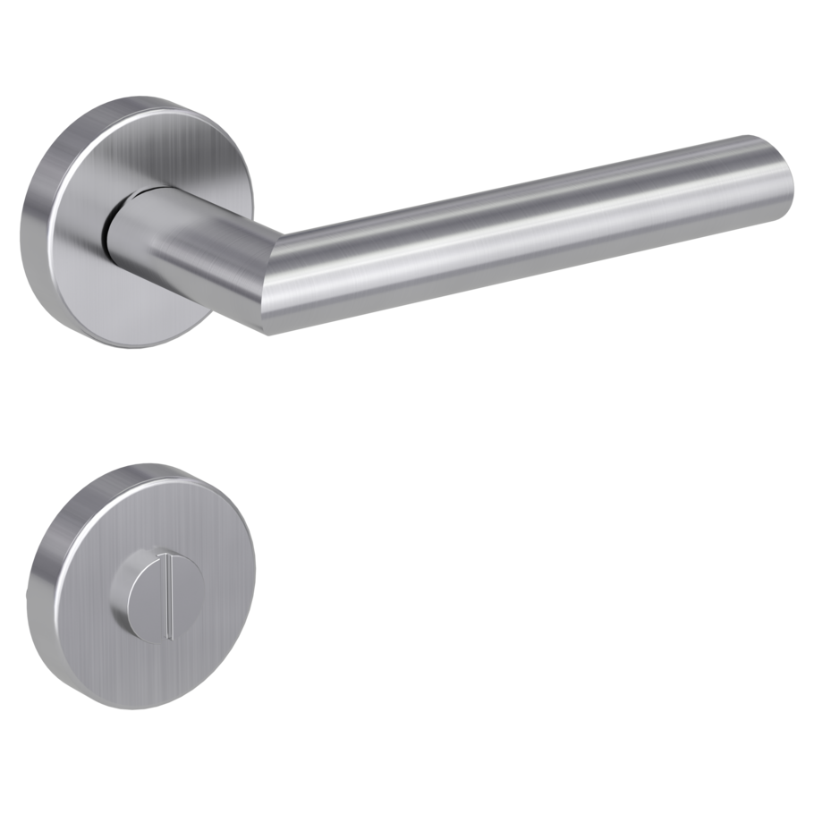Isolated product image in the right-turned angle shows the GRIFFWERK rose set VIVIA in the version turn and release - brushed steel - clip on technique outside view
