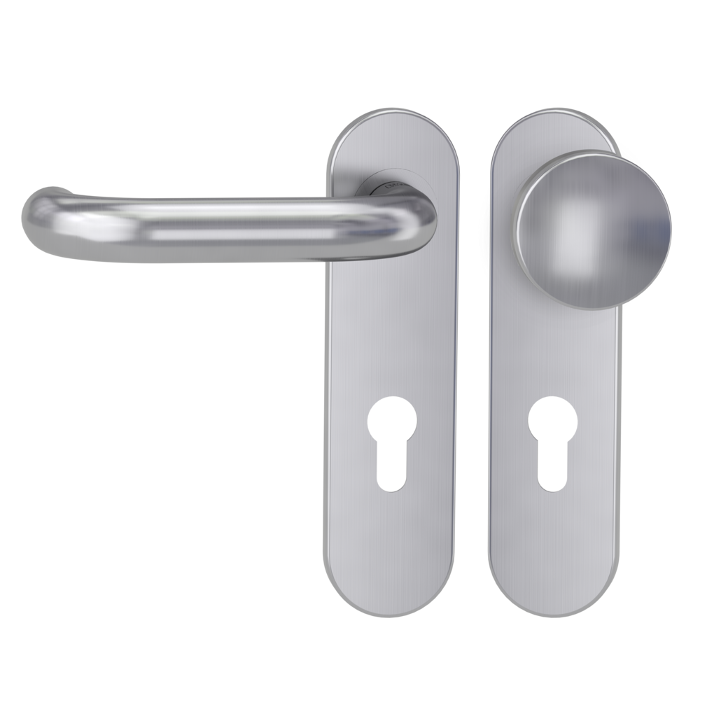 knob handle rose set ALESSIA PROF screw on cl4 short plate round knob R2 brushed steel L