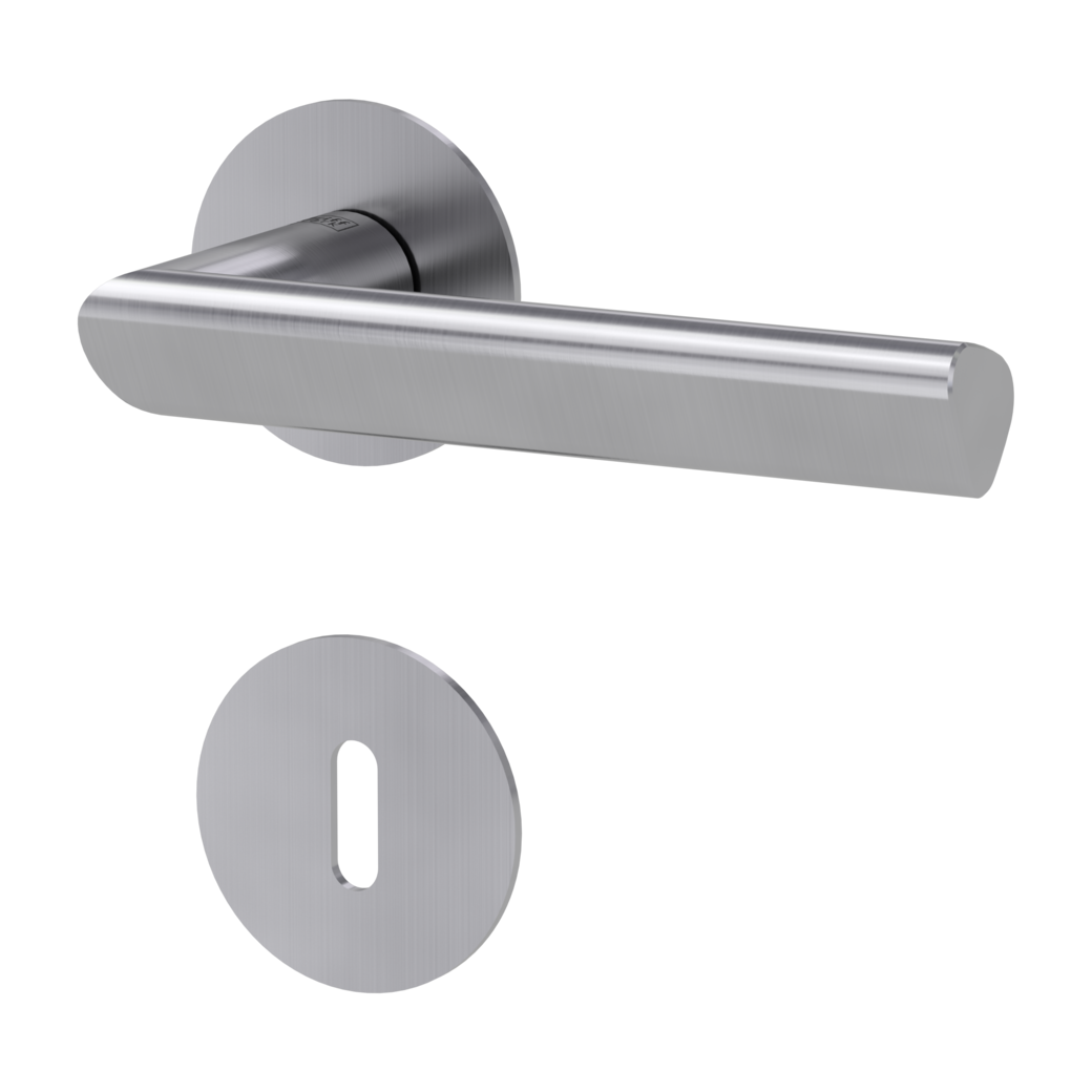 door handle set TRI 134 flat rose rose set round mortice lock brushed steel