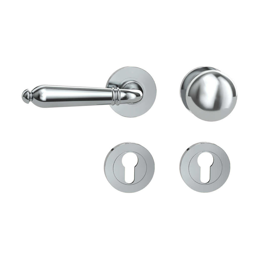 knob handle rose set CAROLA screw on cl4 rose set round knob R21 chrome L