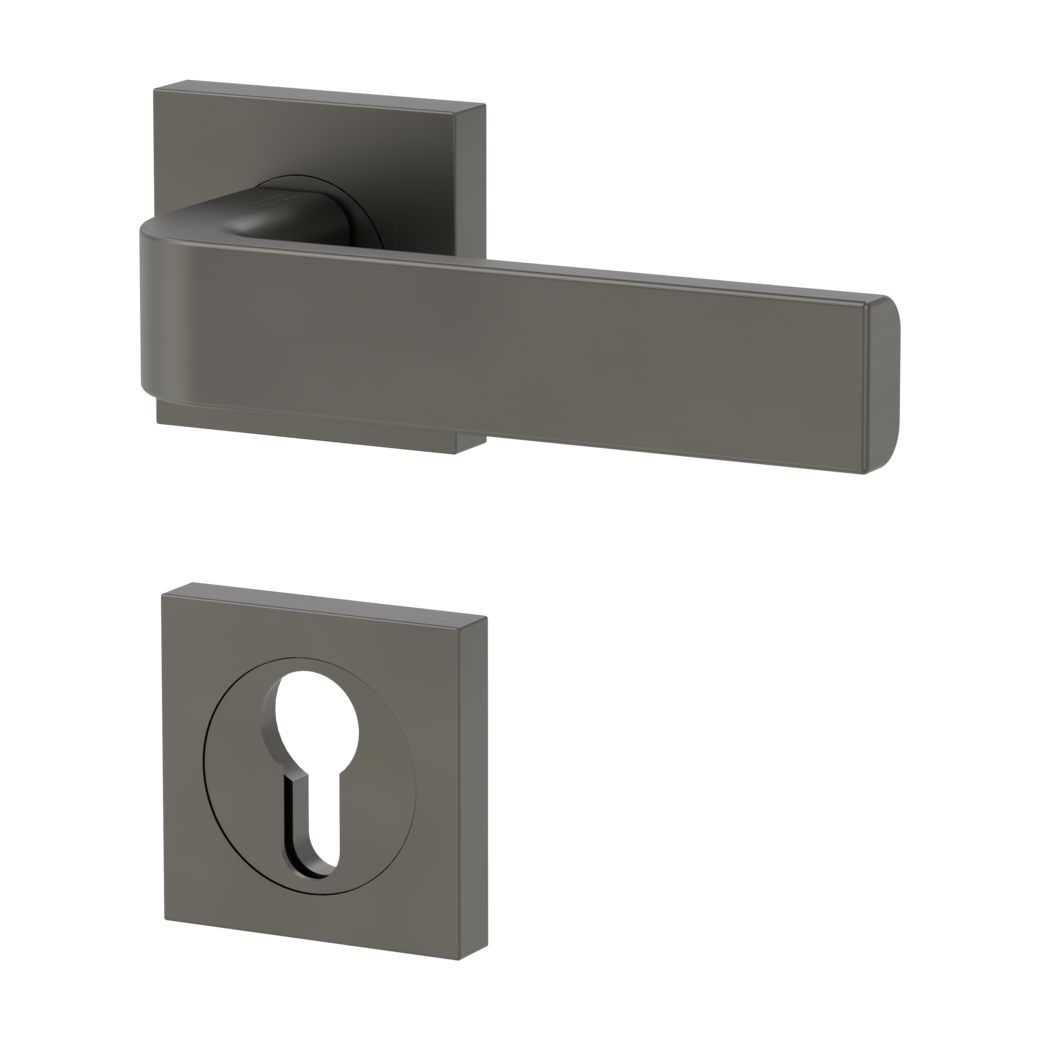 GRAPH door handle set Screw-on sys.GK4 straight-edged escut. Profile cylinder cashmere grey