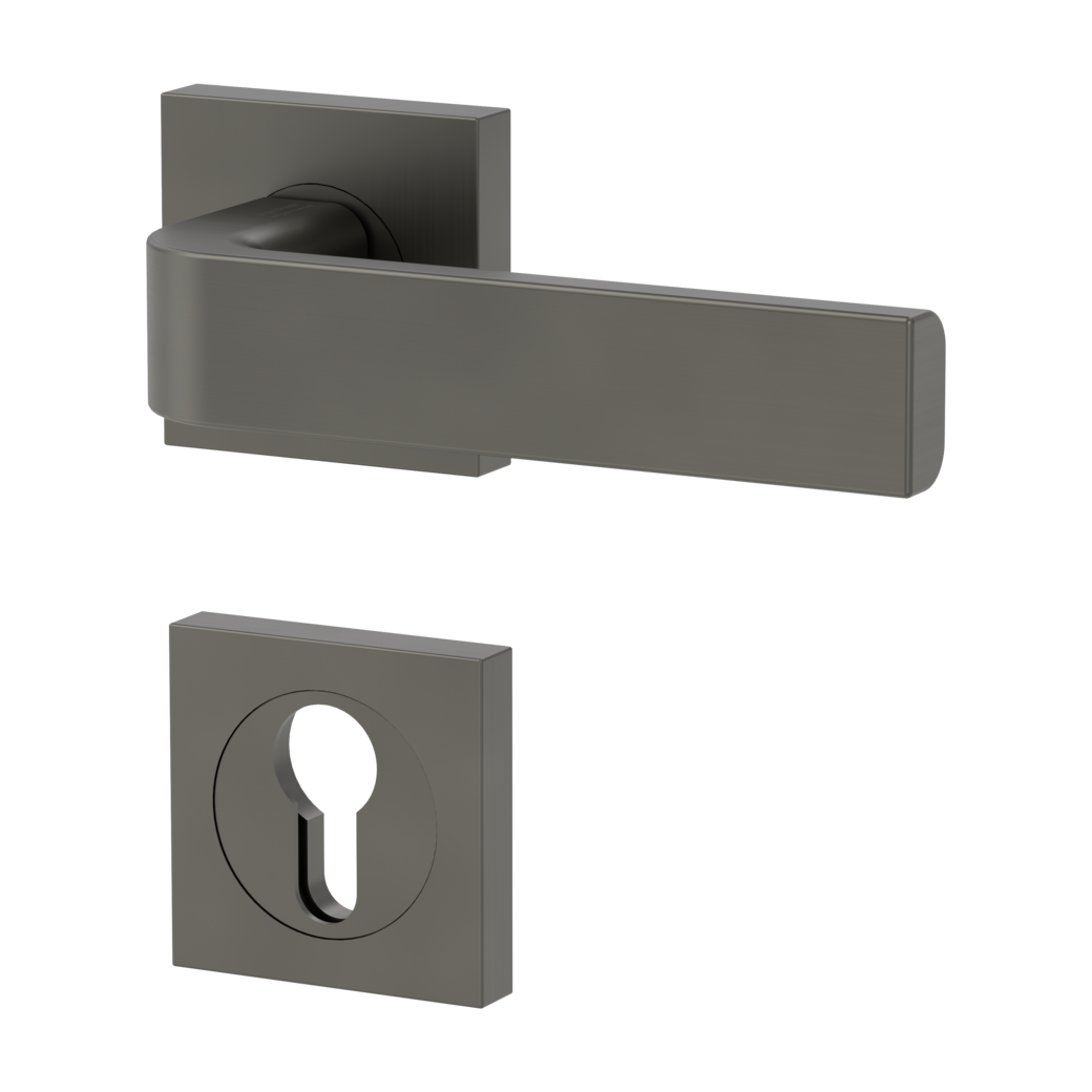 Juego de manillas de puerta GRAPH Montaje atornillado GK4 Rosetas cuadrad. Cilindro perfilado Gris cachemira